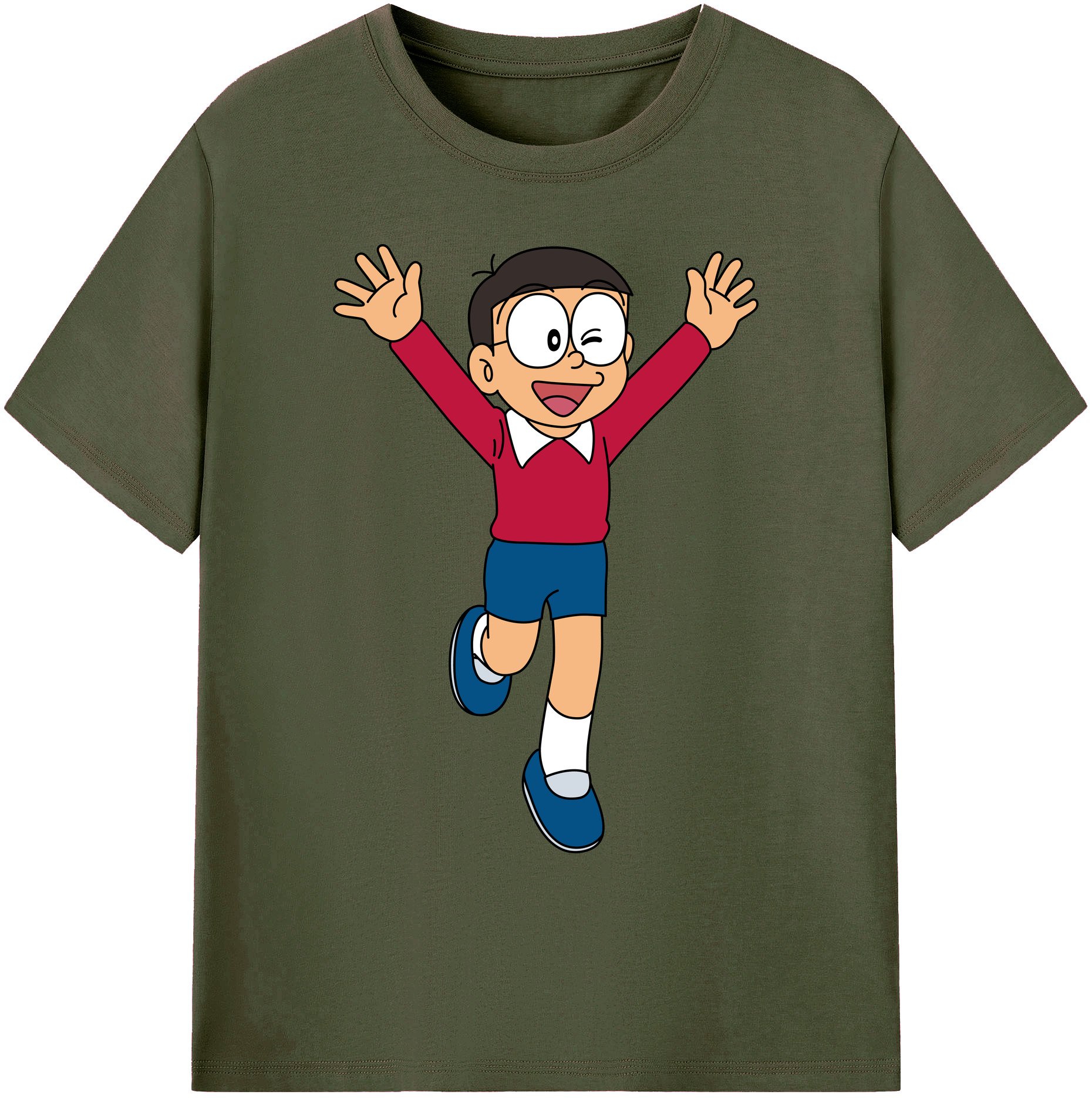 （画像用） ドラえもん 野比 のび太 Doraemon Nobita Nobi 綿100％ メンズ半袖Tシャツ｜肌触りやわらか＆通気性